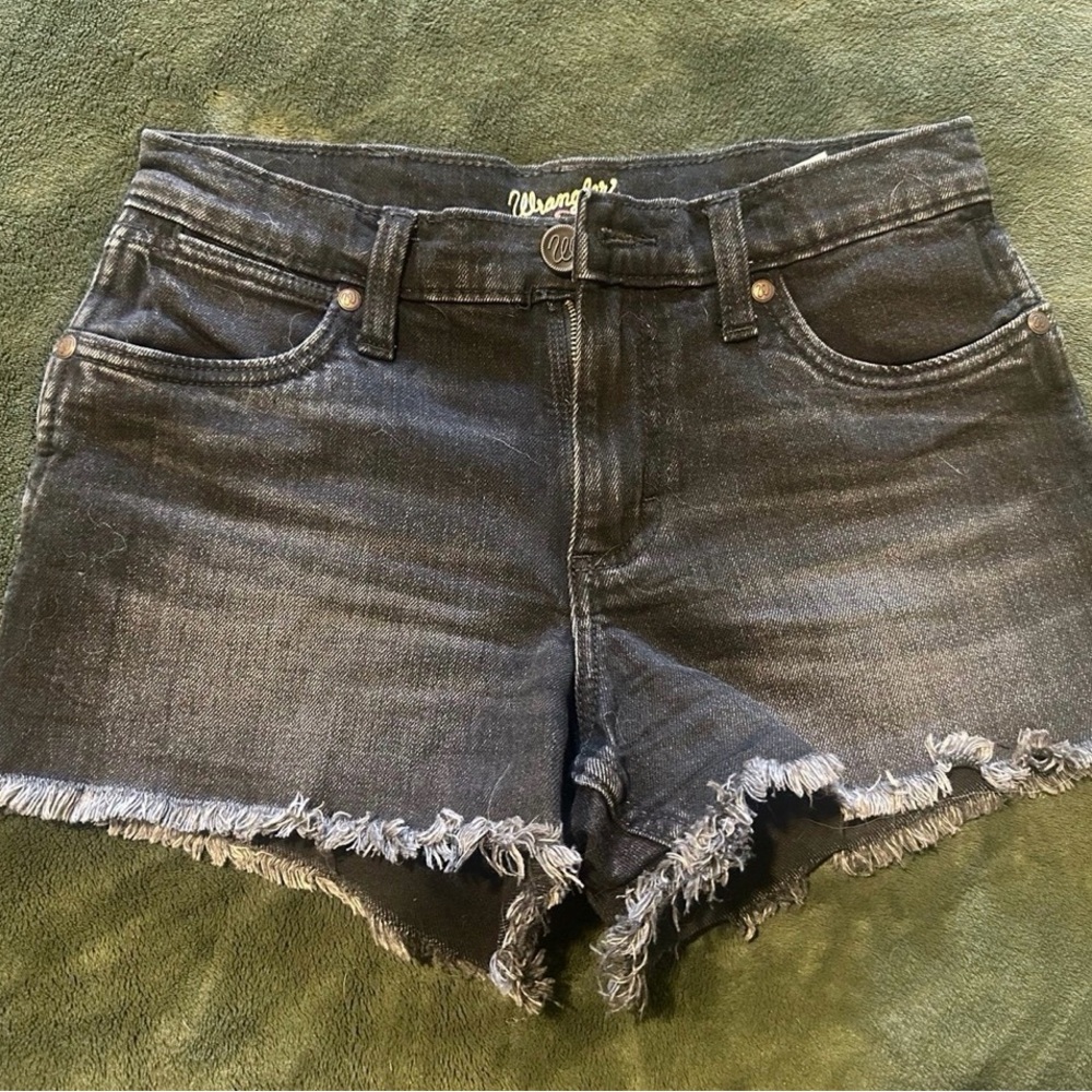 Wrangler Women's Faded Black Frayed Denim Shorts
